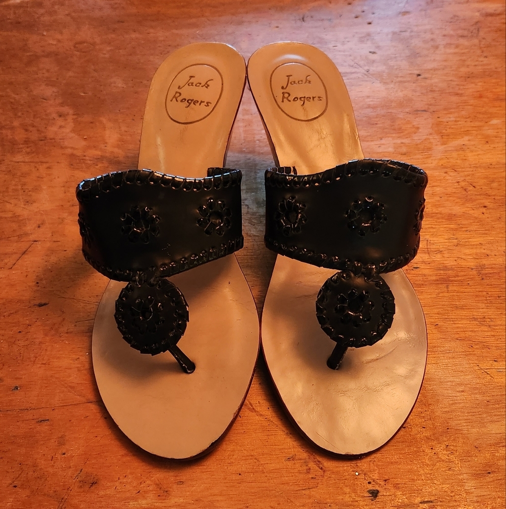 Jack Rogers Black Wedge Sandals Circles